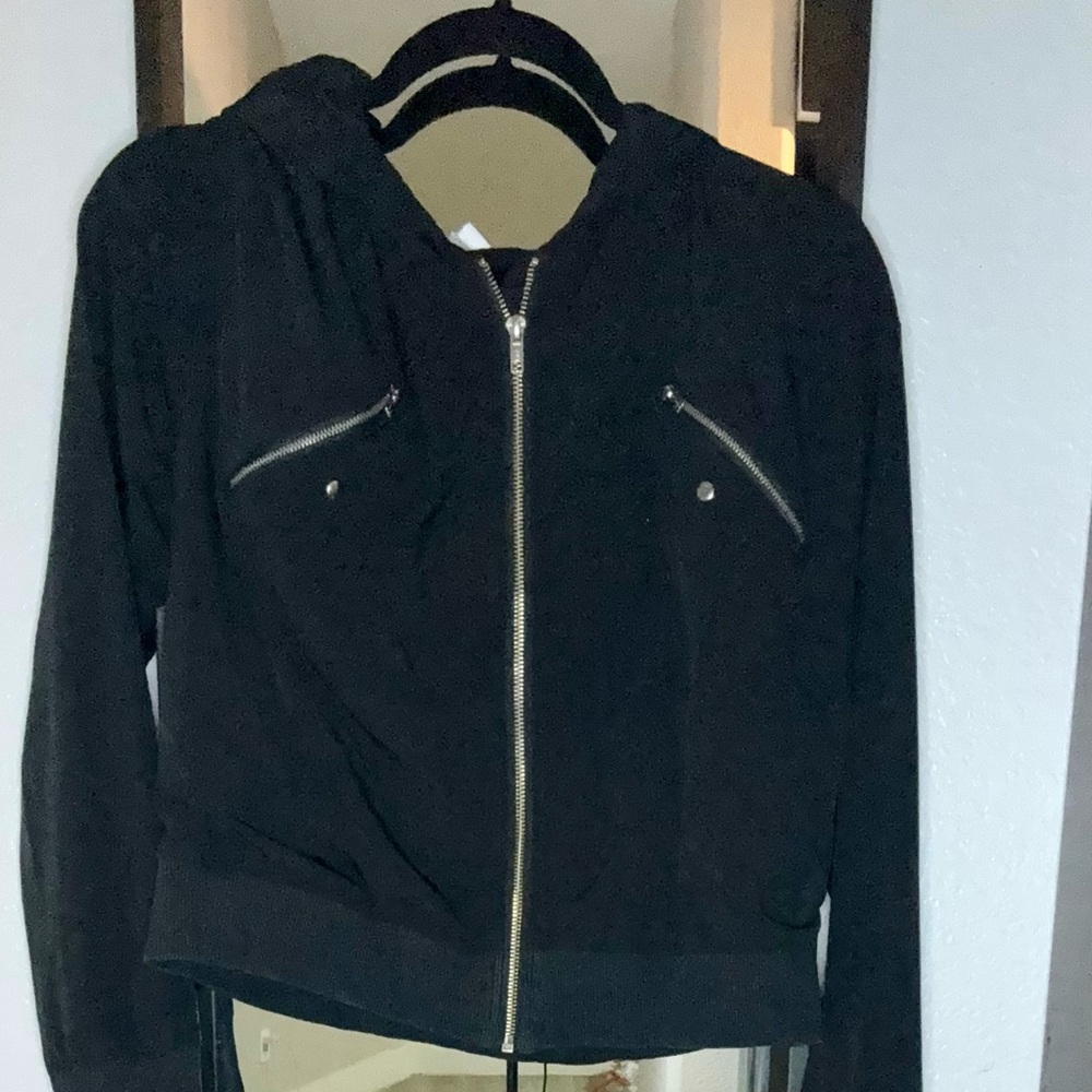 Fabletics Black Hooded Bomber Jacket